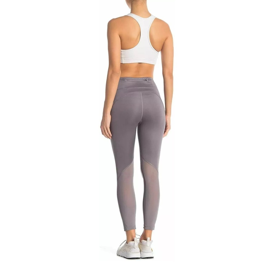 Nike DRI-FIT Cropped Athletic Leggings - Mesh Panels - Back Zip Pocket - Grey
